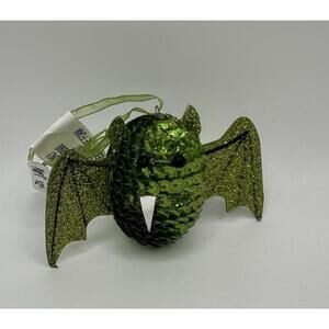 Pier 1 Imports Halloween Bat Ornament Green Sequins Retired-missing fang